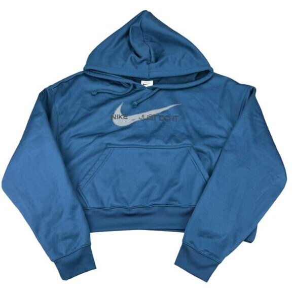 NIKE Women's Therma-FIT Fleece Graphic Hoodie Sz Medium Blue - Picture 2 of 5